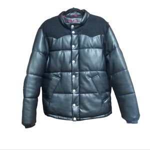 Men's Robert Graham Faux Leather Puffer Jacket Black Size M NWOT
